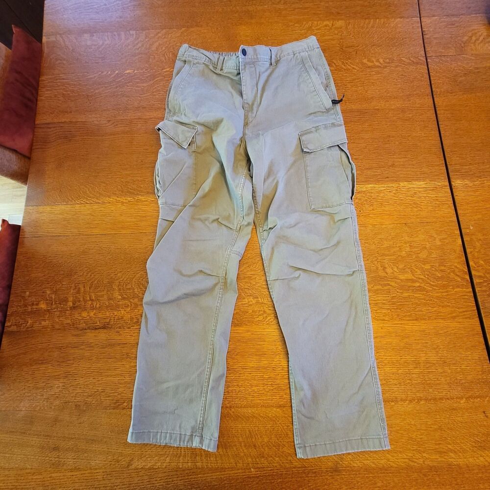 H&M Men's Regular Fit Khaki Cargo Pants Cotton Elastane Button Zip Pockets